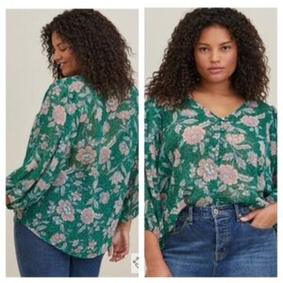 Torrid Chiffon Lurex Button-Up Blouse in Green - NWOT - Picture 10 of 16